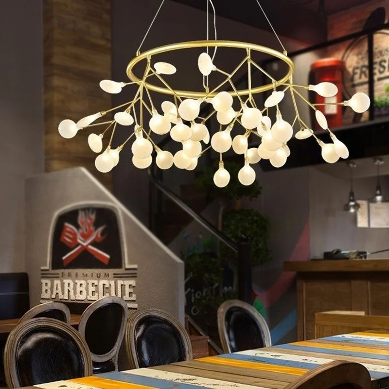 

2025 New Nordic Romantic Hanging Living Room Chandelier Lights Modern Firefly Decor Pendant Lamp Round Chandelier Lustre Fixture