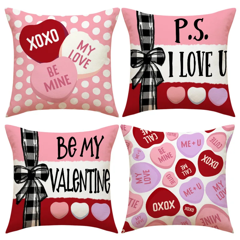 Valentine Day Love Pillow Creative Printed Linen Pillowcase Romantic Dating Party Decoration Sofa Cushion 45x45 Pillow Case