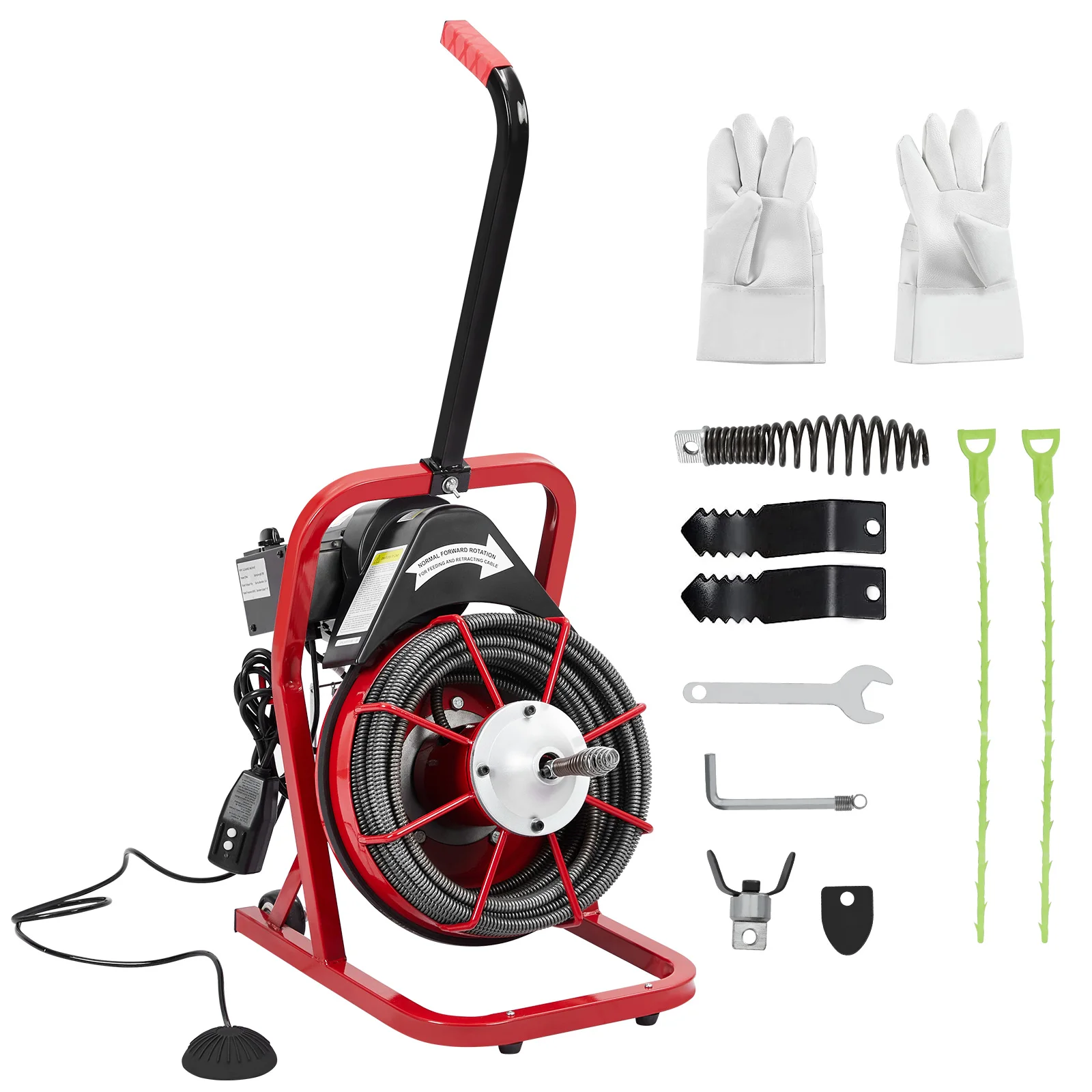 50Ft Drain Cleaning Machine,250w Drain Auger with Wheels,3/8