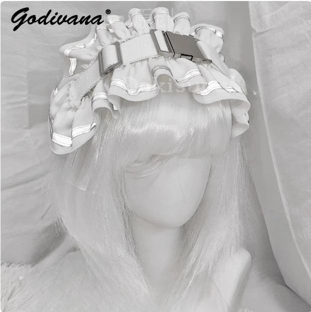 Subculture Sports Style Functional Wind Reflective Headband Y2K Girl Women's Lolita Lace Hairband Japanese Headband