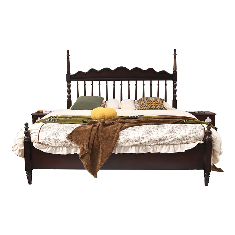 

French retro Windsor bed 1.8 meters master bedroom solid wood medium ancient silent big bed Roman column double bed