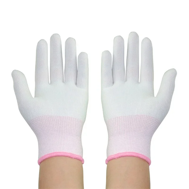 12Pairs/Dozen Nylon PU Finger Coated Gloves White  Glove Anti-static Gloves Clean Knitted Gloves