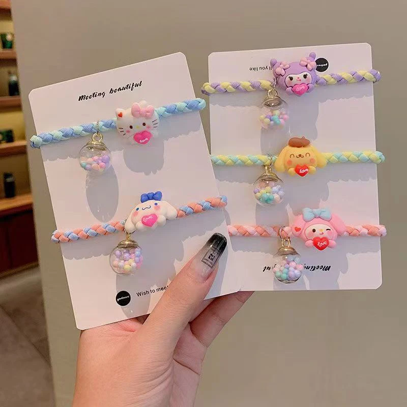 New Kawaii Sanrio Hair Ties Girl Ornaments Hello Kitty My Melody Kuromi Cinnamoroll Hair Rope Cartoon Hair Accessories Girl Gift