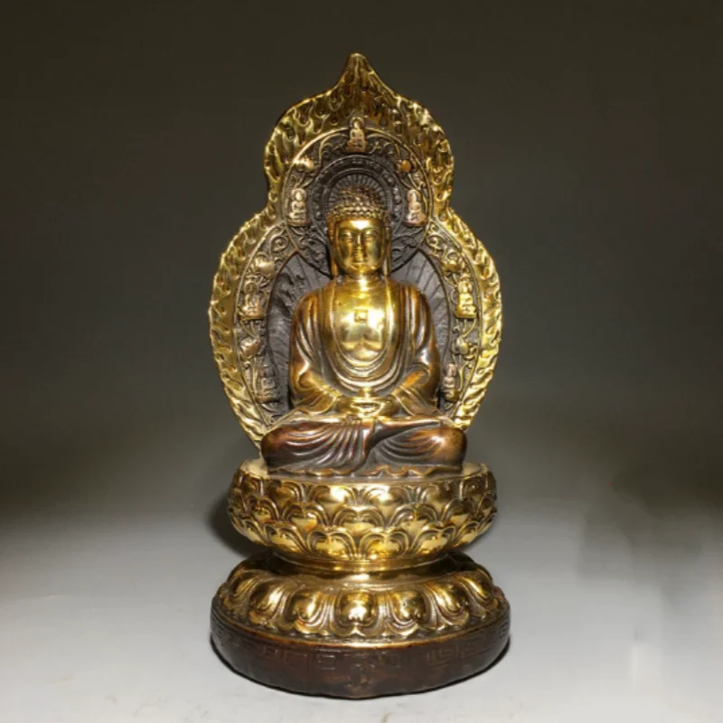 Antique Collection of Pure Copper Gilded Shakyamuni Buddha Statue for Worship