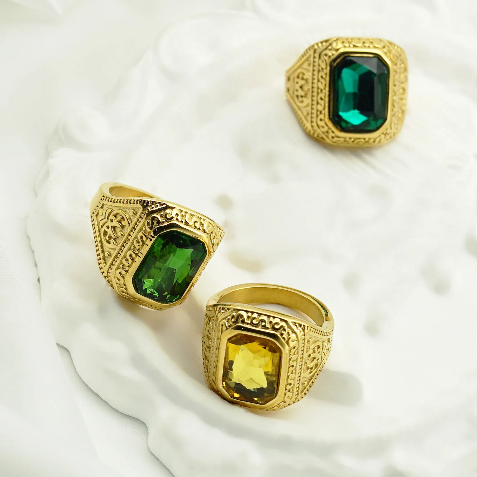 Vintage Man Boy rhinestone Brown Stones Gold silver color Ring in Stainless Steel Jewelry Mens Accessories Anel Aneis