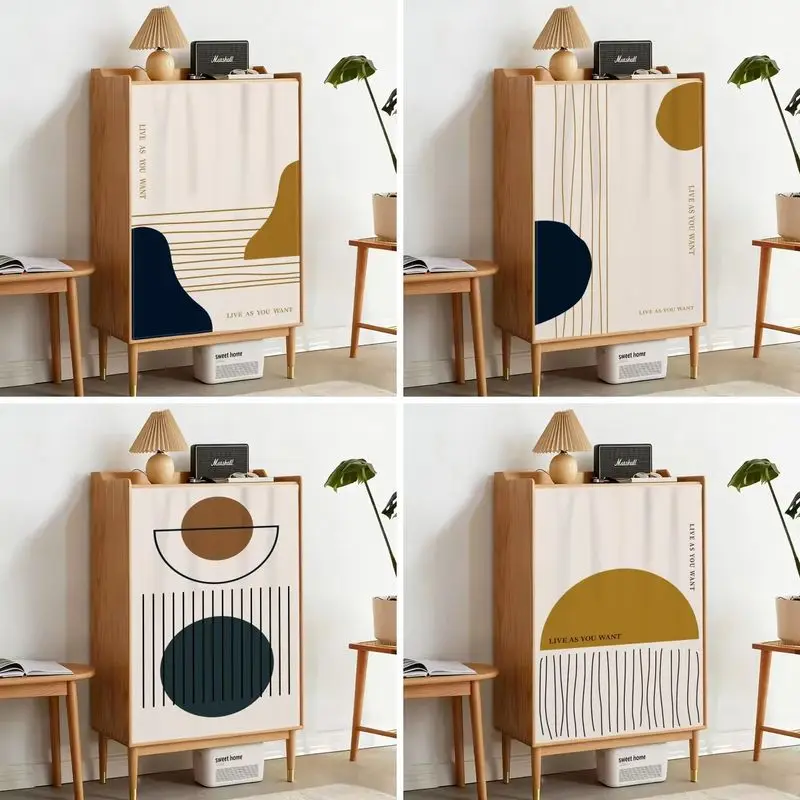 VIKAMA Geometric Abstract Cabinet Door Curtain Cover Furniture Dust Cover No Pole 2D Flat Print Easy Install Home Dresser