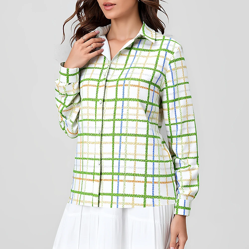 

Mia Muse Boutique Women's Shirts Autumn Winter Daily Basic Full Print Button Front Long Sleeve Shirt Collar Office Lady Shirts