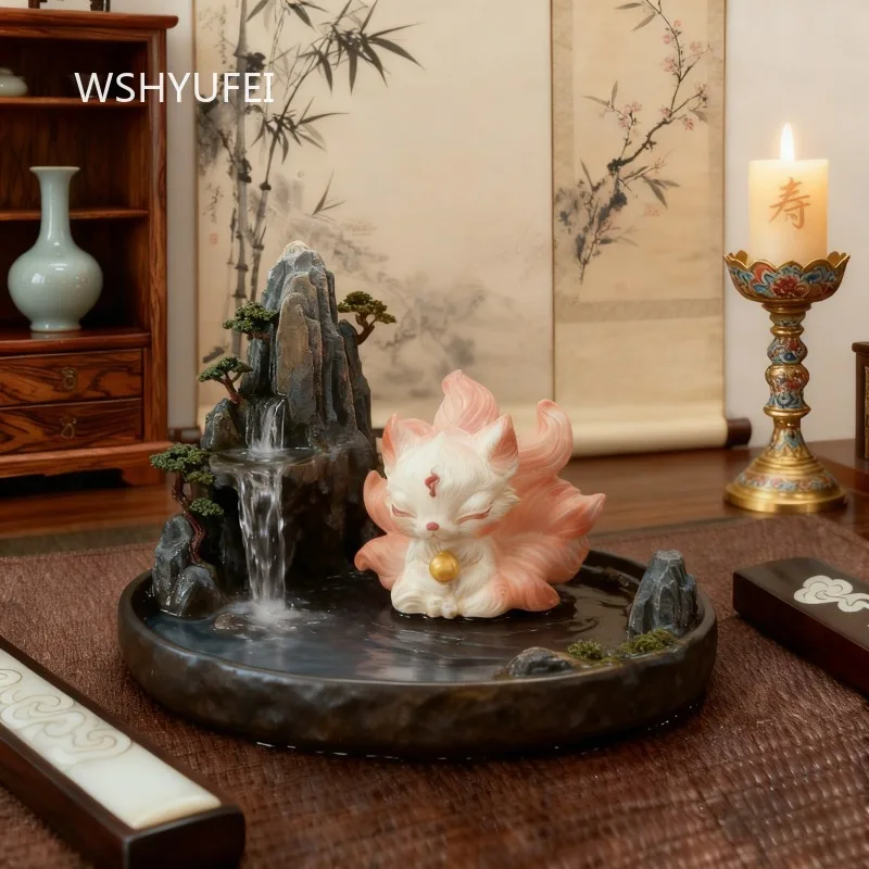 Colorful Nine Tailed Fox Ornament Chinese Style Large Size Tea Pet Household Desktop Decoration Resin Crafts Fox Tea Play
