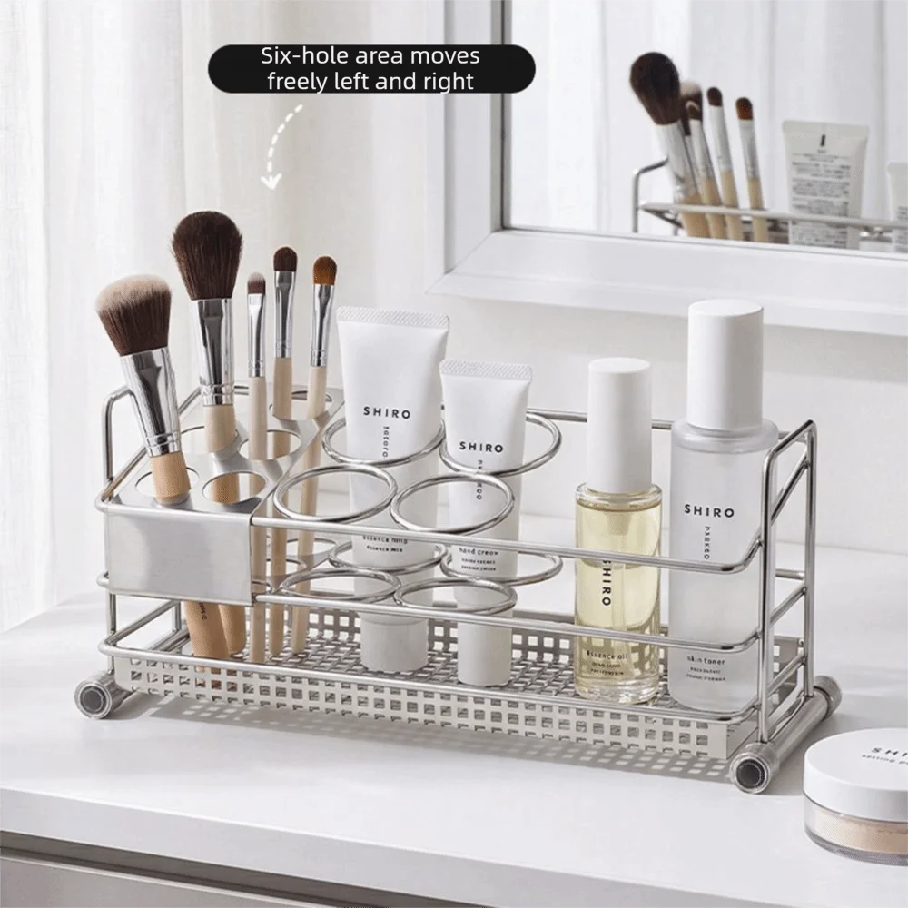 Stainless Steel Toothbrush Holder Space Saving Rust Resistant Countertop Organizer Drainage Holes Non-slip Toothpaste Stand