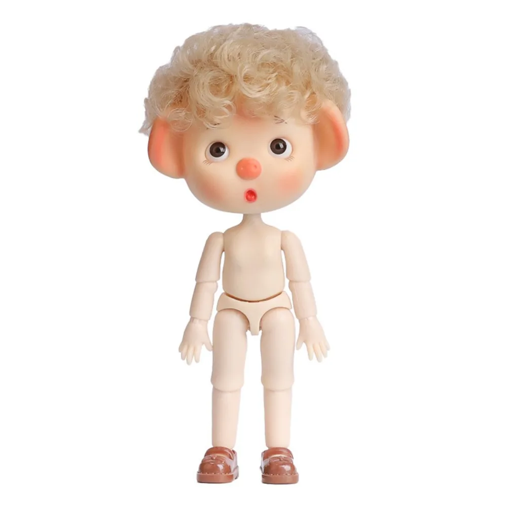 

Beautiful 1/12 BJD Movable Joint Doll Body Toys Pig Head Nude 12 Ball Jointed Doll Moveable DIY Doll Head with Hair Toddler