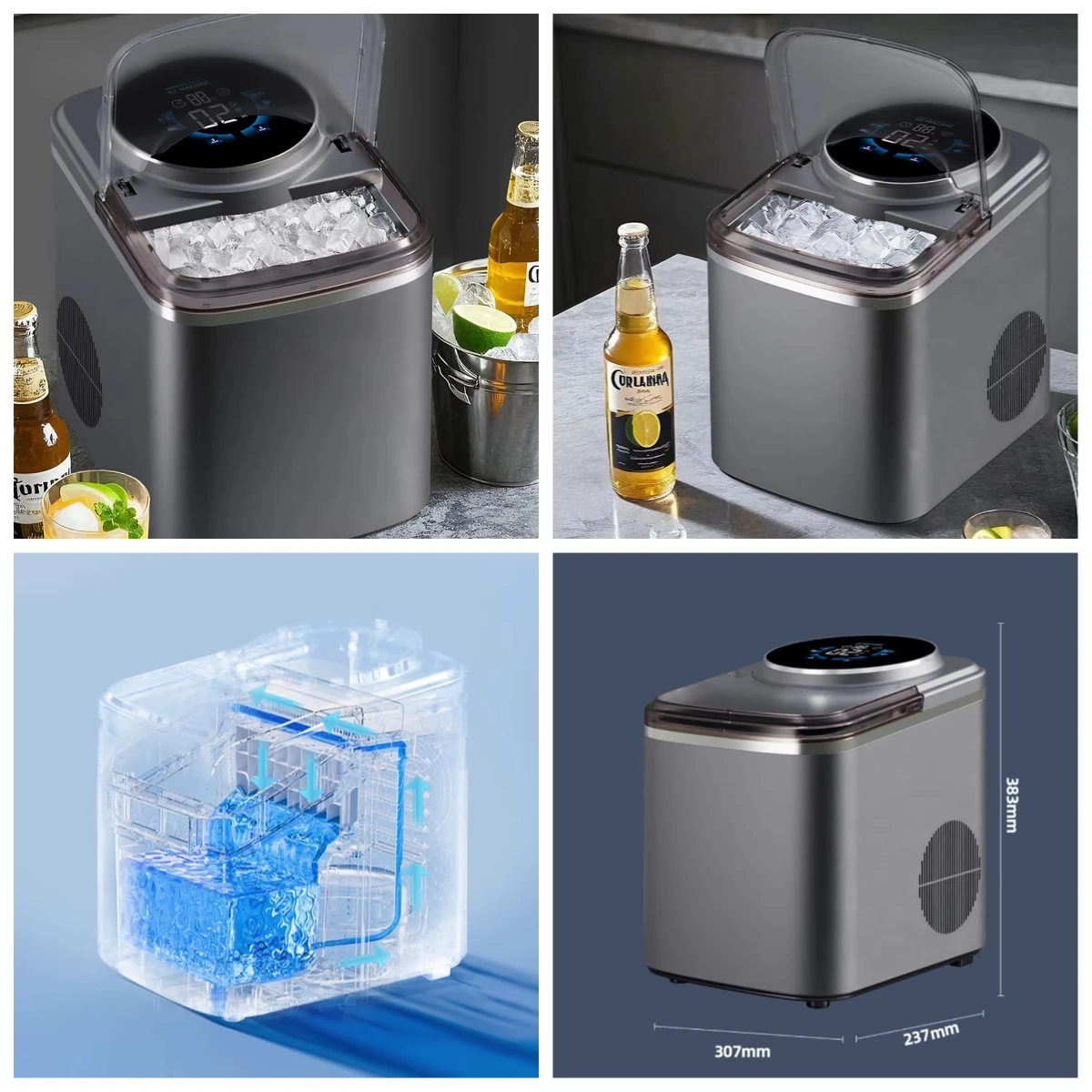 Fully Automatic Mini Ice Maker, 16KG Daily Capacity Portable Countertop Ice Cube Maker Machine for Home Kitchen