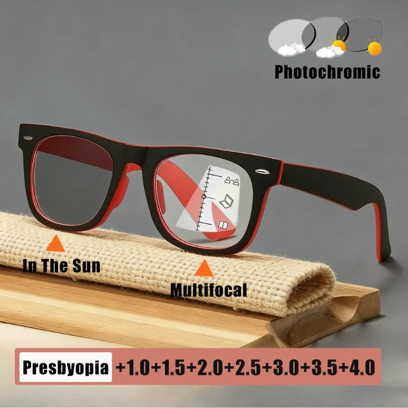 

Классические увеличенные квадратные мультифокальные фотохромные очки для пресбиопии унисекс с защитой от синего света и диоптриями для чтения