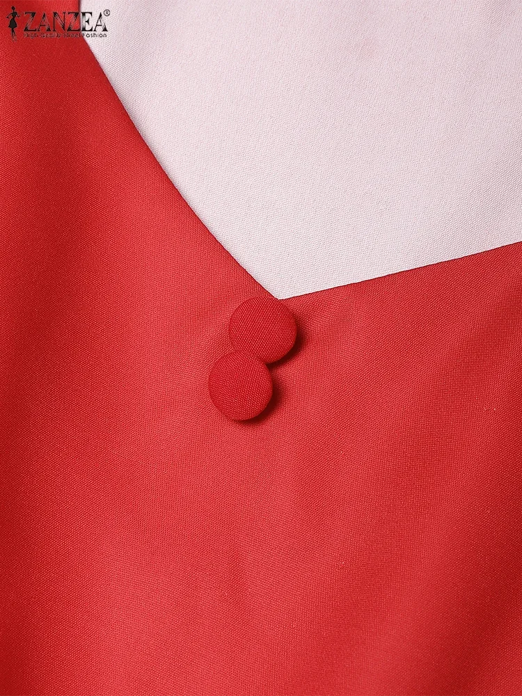 ZANZEA Donne Collo Quadrato A-Line Vestaglie Femme Manica Petalo Moda Stampa Etnica Vacanza Abiti Al Ginocchio Abiti Eleganti