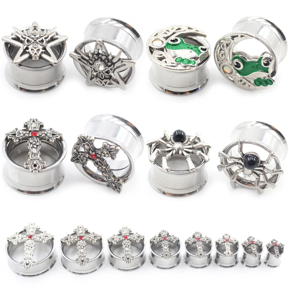 1 pieza de acero inoxidable estrella Cruz Rana araña Luna oreja carne túneles tapones expansor camilla acampanado medidores Piercing joyería del cuerpo