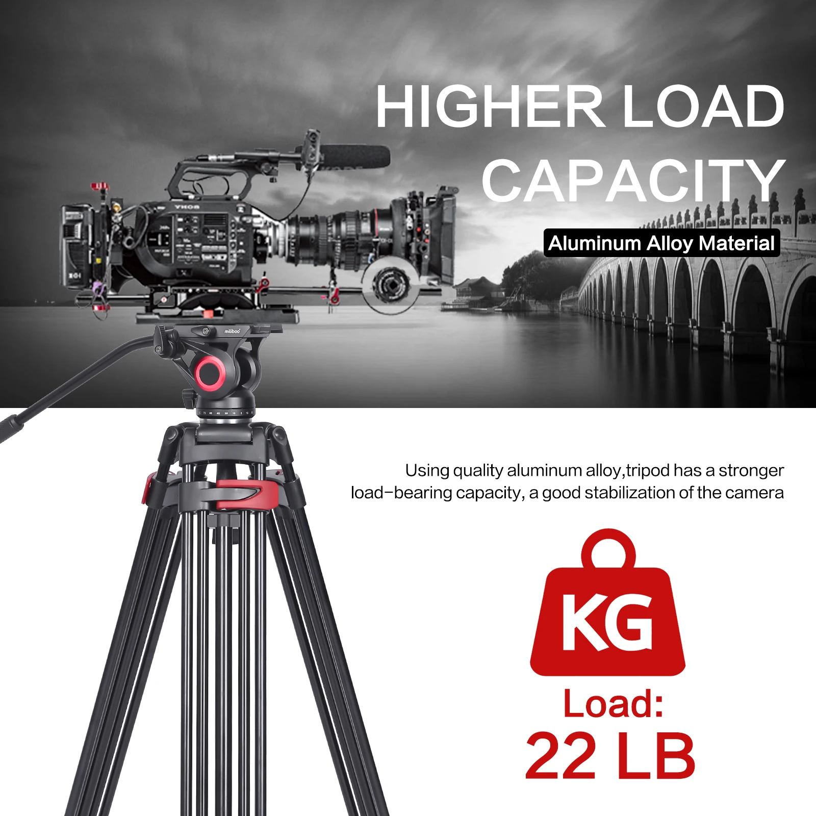 miliboo Tripod for Camera, 75.98” Video Tripod Stand 360° Pan&-75°/+90° Tilt Head Quick Release Mid-Level Spreader MTT602II-AL