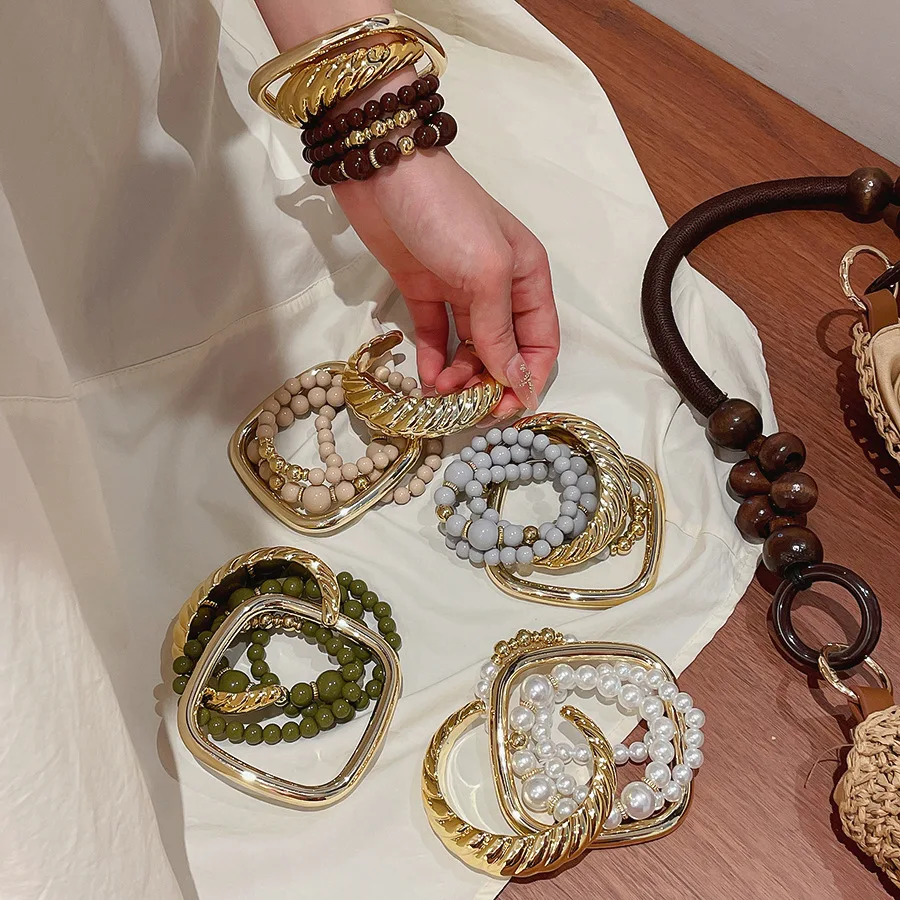 4/5 Pcs Vintage Plastic Acrylic Bangles Set for Women Men Multi Style Stackable Strand Bracelet Vacation Fashion Jewelry Set K