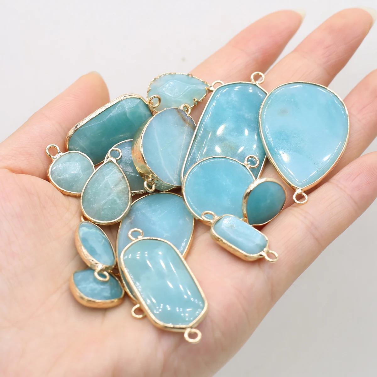 Natural Semi Precious Blue Amazonite Geometric Pendant Jewelry Making DIY Necklace Earrings Accessories Gift