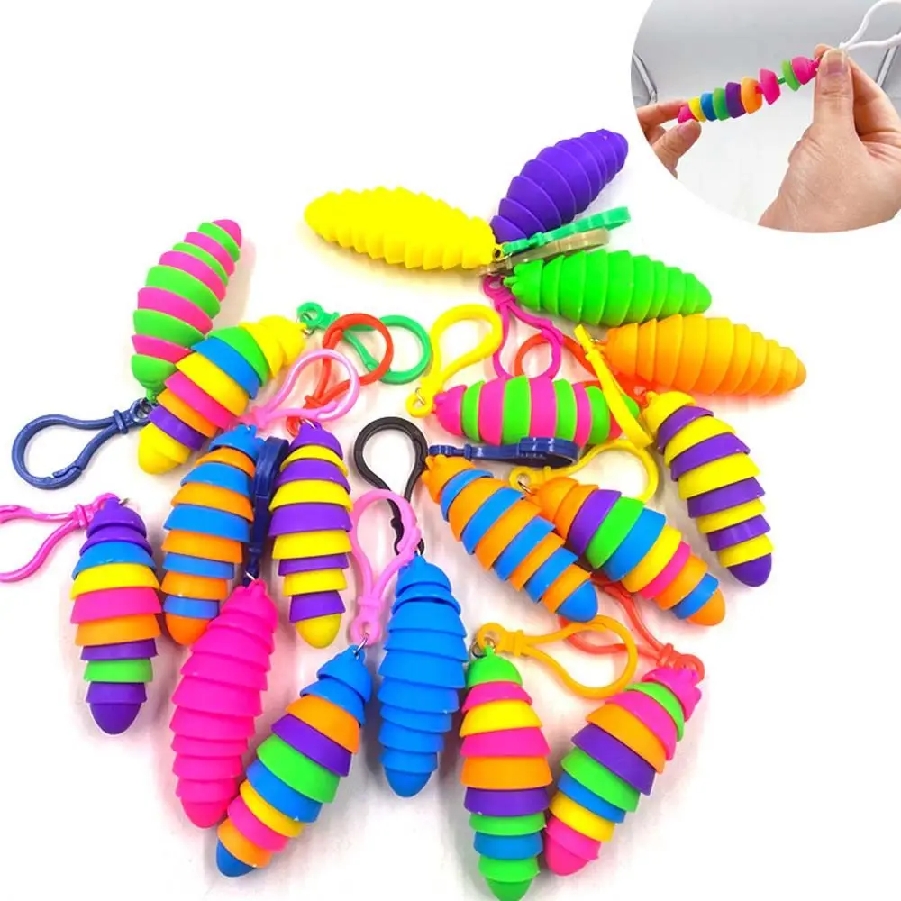 Stress Anti-Anxiety Kids gift Mini Finger Slug pendant Snail Caterpillar Key Chain Relieve Stress Keyring Squeeze Sensory Toys