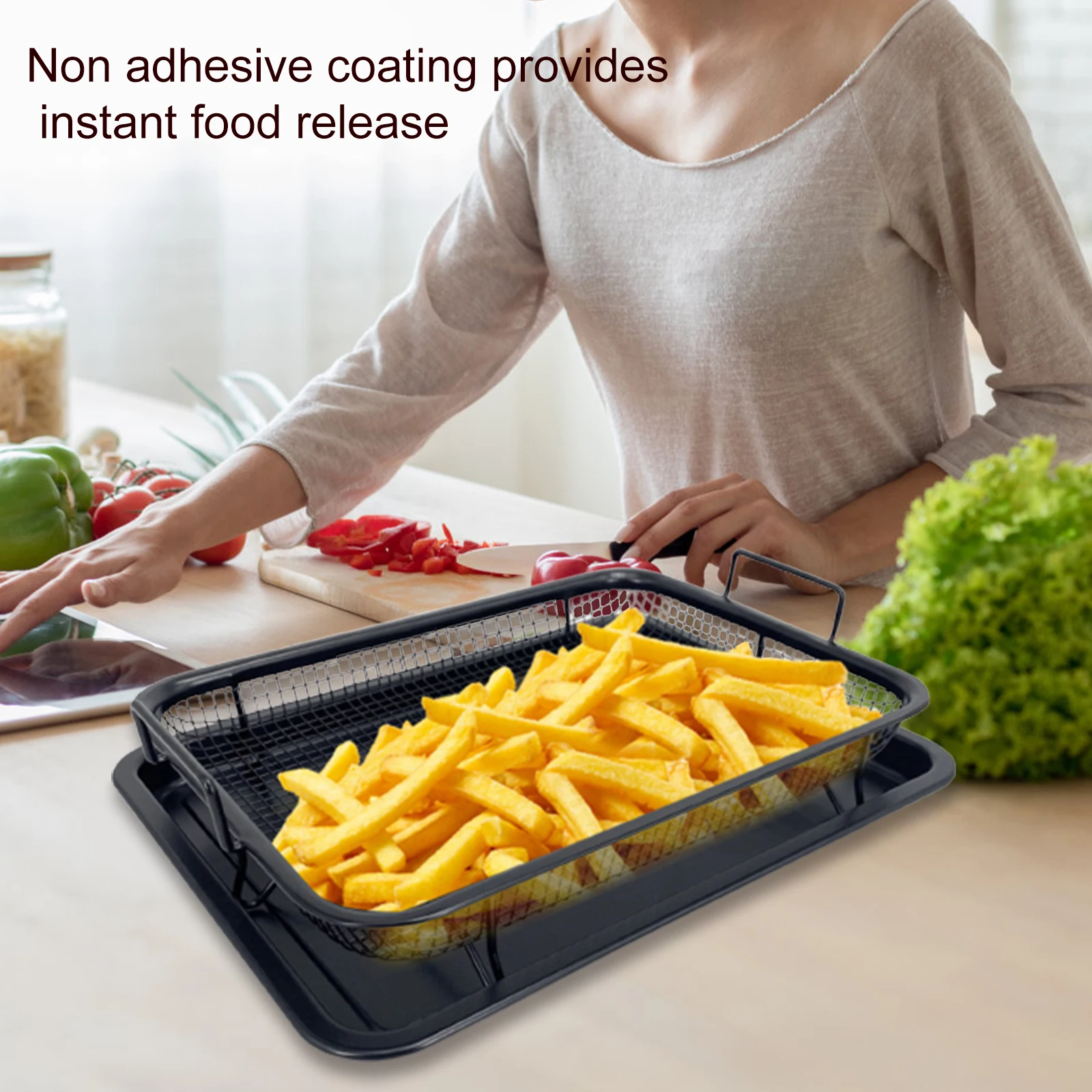 Baking Tray Oil Frying Baking Pan Non-stick Chips Basket Baking Dish Grill Mesh Kitchen Tools