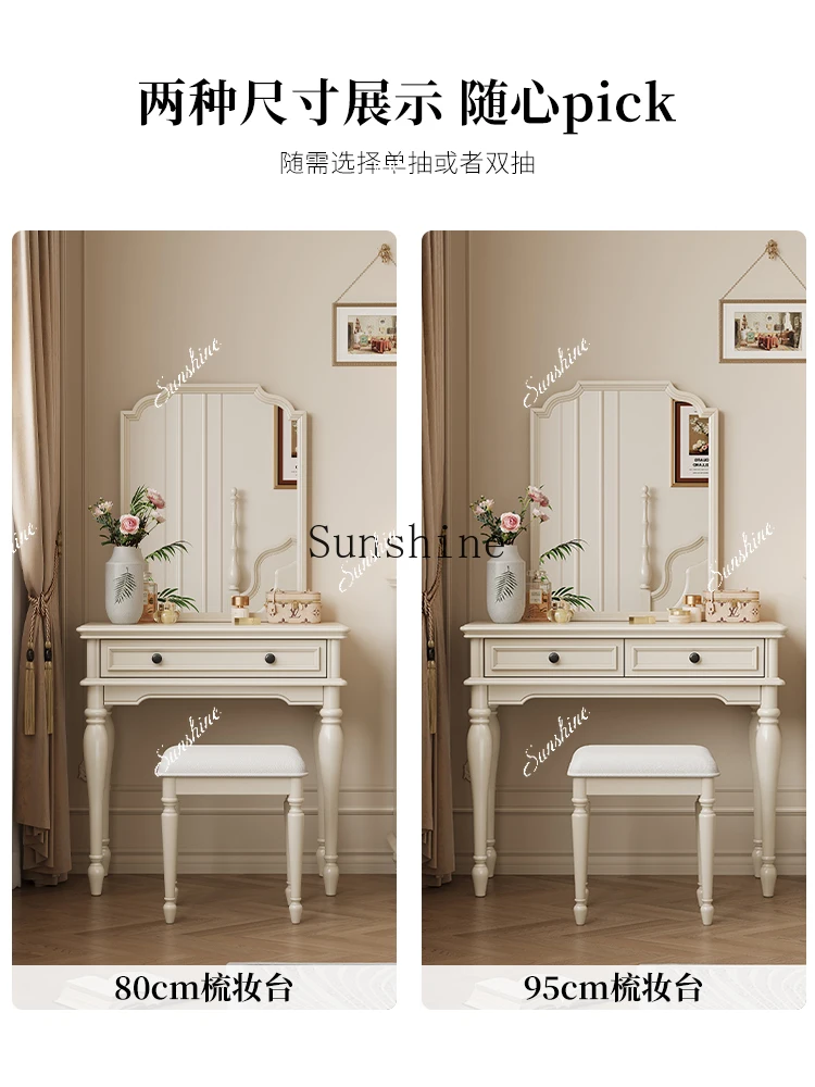 طاولة مكياج صغيرة على الطراز الكريمي من الخشب الصلب الفرنسي FT #5