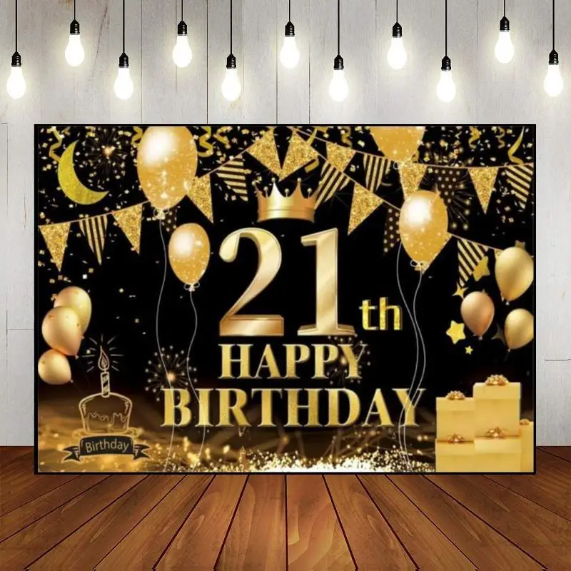 Happy 21/22/23/24/25th Birthday Party Background Boy Communion Photography Golden Newborn Props Girl Custom Backdrop Vintage or