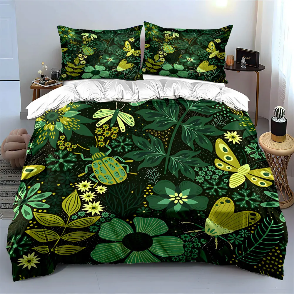 Illustration of insects and plants Bedding Set for Kids Luxury Gift 3pcs Digital Print Comforter Set Soft Comfortable Breathable
