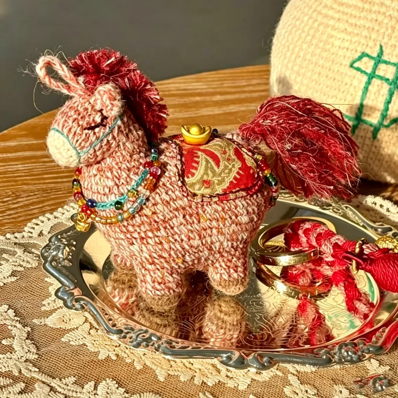 

Custom Name Crochet Lucky Horse Keychain, Handmade Amigurumi Pony Bag Pendant, Personalized Knitted Animal Charm, Unique Gift