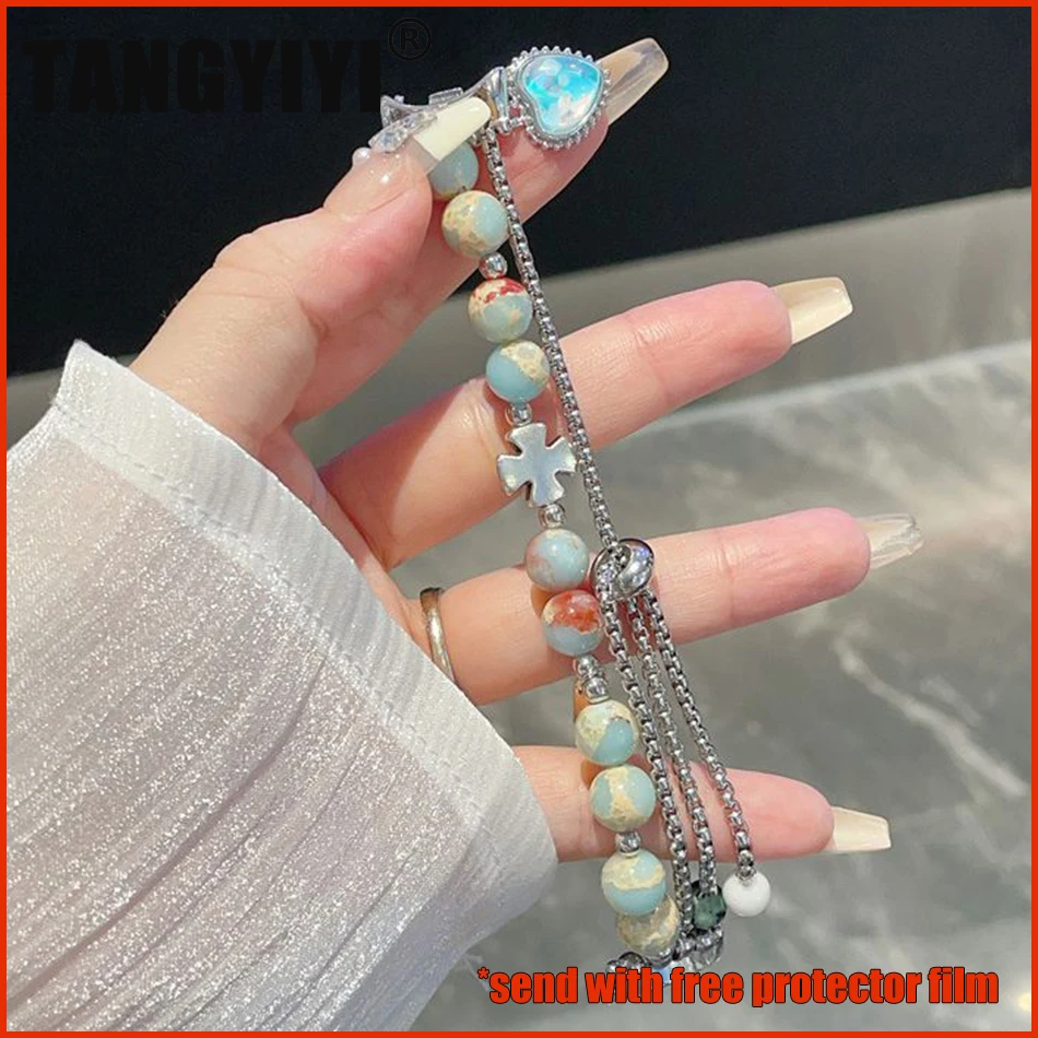 Correa para Xiaomi Mi Band 8 7 6 5, pulsera de cuentas con patrón de piedra de mármol de moda para Miband 5 6 4 3, pulsera de muñeca con estuche