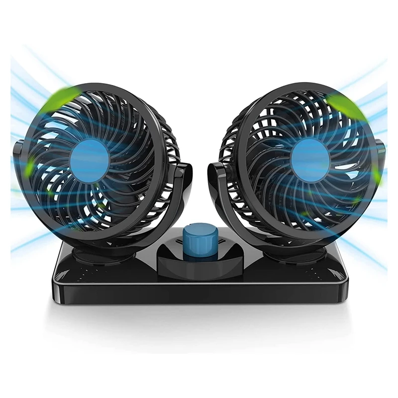 Double Head Car Fan 360 Degree Rotation With 2 Speeds Double Fan Suitable For 12V Cars, Trucks, Suvs