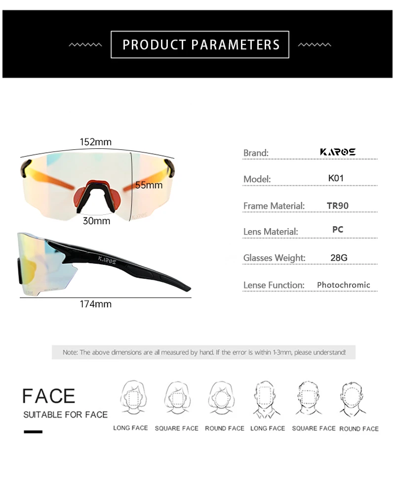 KAROS Photochrome Fahrradbrille für MTB, Rennrad, UV400, adaptive Linse, Antibeschlag, Sport-Sonnenbrille, Herren und Damen, Outdoor-Reitausrüstung – Detail 7