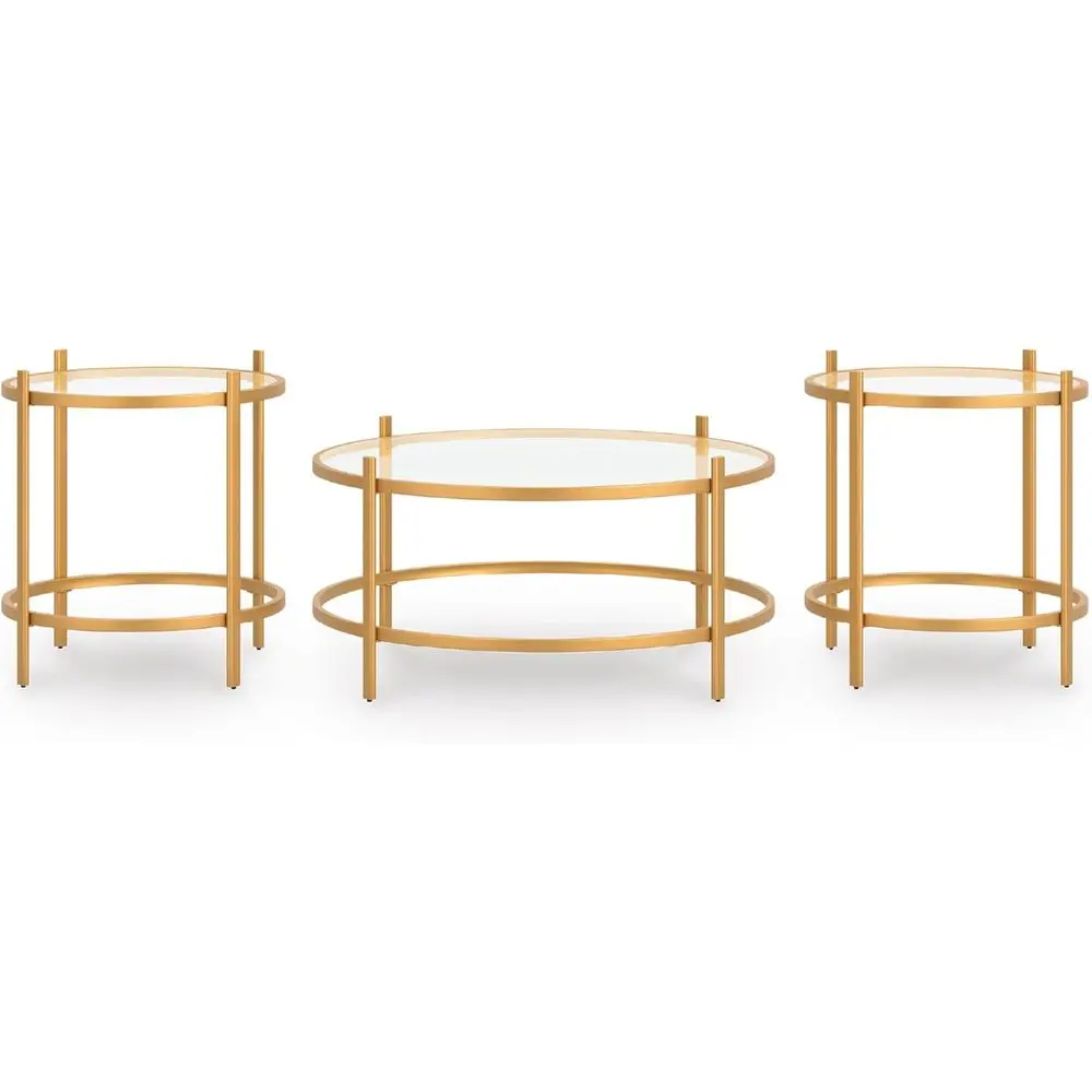 

Gold-Toned Casual Table Set with Tempered Glass Top, 3-Piece