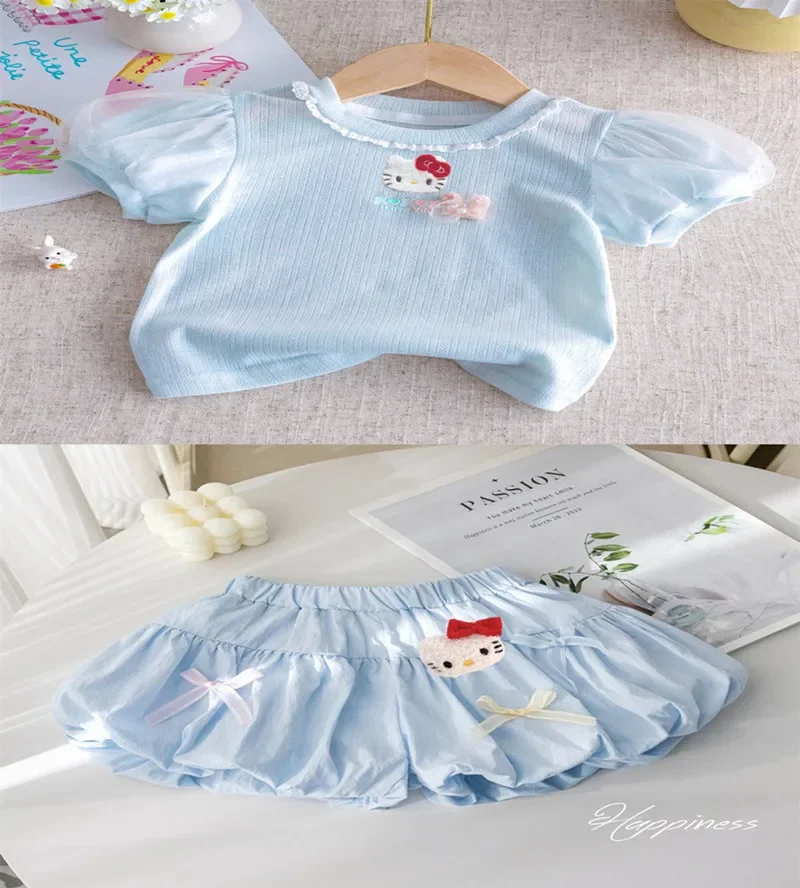 

sanrio hello kitty Summer baby Shorts Flower Bud Pants girl Jeans Culottes children Short Sleeve T-Shirt Fashion Casual Pant