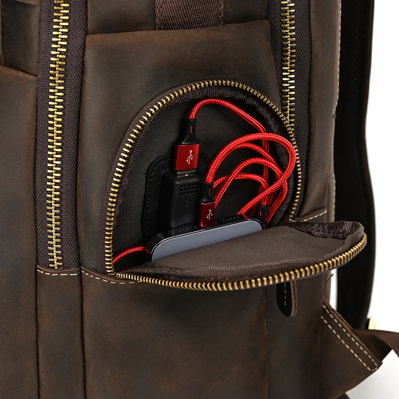 Imagem -04 - Luufan-mochila de Couro Genuíno para Homens e Mulheres Carregamento Usb Mochila Laptop Preta Impermeável Mochila Estudantil Mochila de Viagem Grande Man