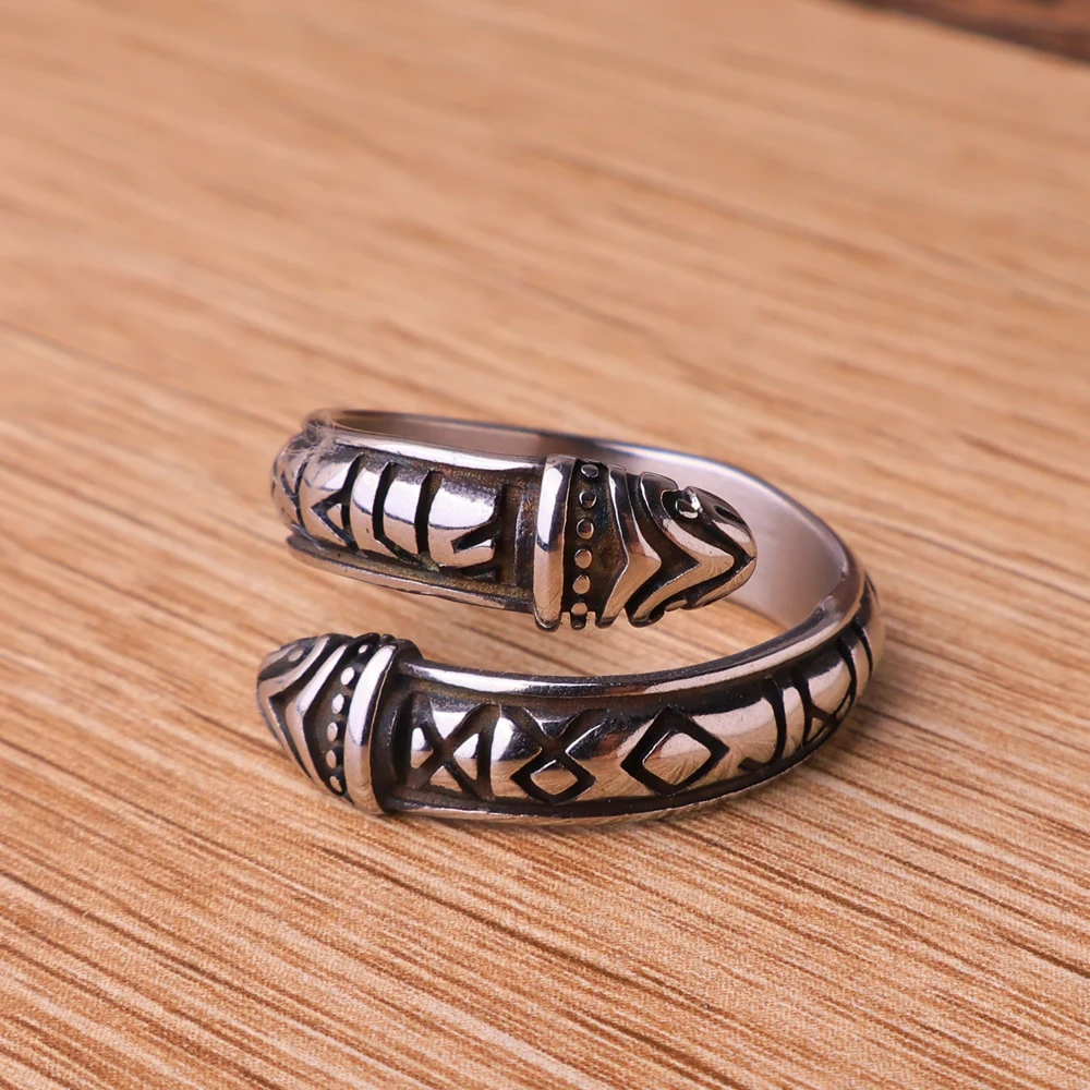 

Retro Viking Rune Rings for Men Women Fashion Nordic Double Spigot Opening Viking Ring Stainless Steel Amulet Jewelry Wholesale