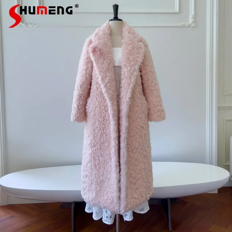 

2023 Early New Autumn New Cherry Blossom Powder Woolen Jacket Long-Sleeved Mid-Length Temperament Coats Blends Windbreaker Women