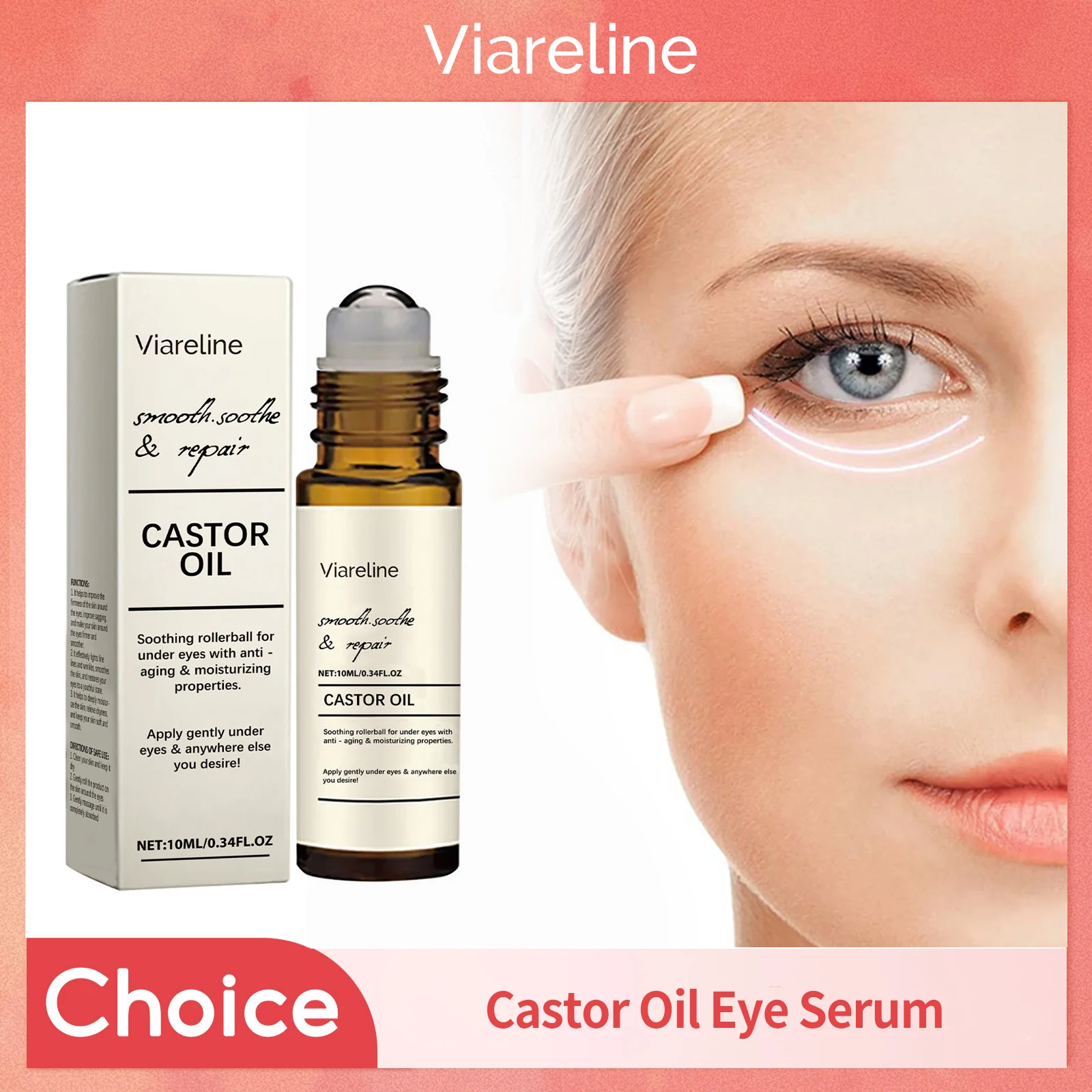 

Castor Oil Eye Serum Lighten Wrinkle Remove Dark Circles Eye Bags Anti Puffiness Nourish Skin Eye Lifting Firming Massage Roller