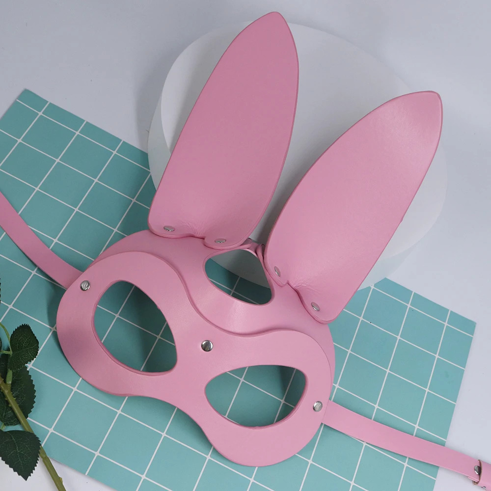 Bunny Mask Rabbit Ears Half Mask for Women Pink PU Leather Cosplay Costume Party Masquerade Halloween Bar Games view 5