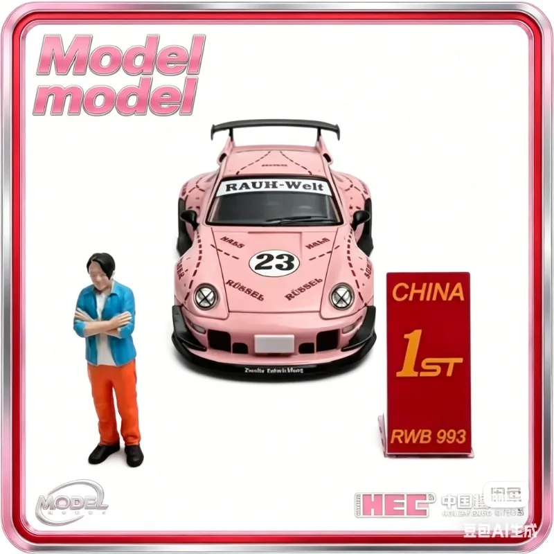 

2026 HEC Model model 1:64 RWB993, China 1ST pink pig painted alloy car model, adult static figurine - male toy