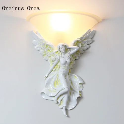 European style retro Gold Angel wall lamp living room background wall bedroom bedside creative Butterfly Fairy wall lamp