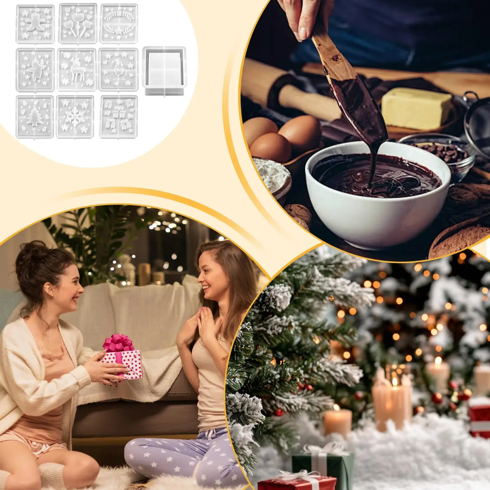 

10 шт., рождественские тематические силиконовые формы для литья, лось, ангел, рождественская елка, многоразовые гипсовые формы с антипригарным покрытием, домашний декор