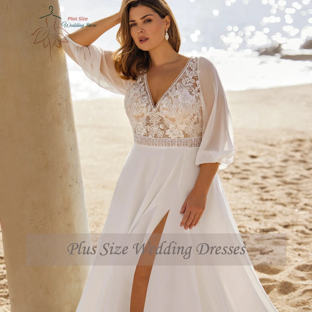 Pastrol abiti da sposa in Chiffon Plus Size scollo a V 3/4 maniche abiti da sposa Appliques lunghezza del pavimento a-line Vestido De Noiva 2024