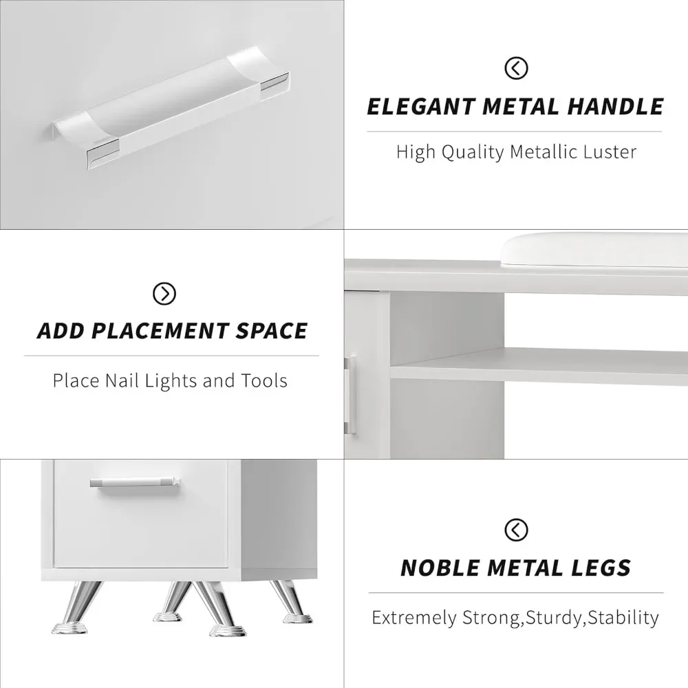 Acetone Resistant Manicure Table, Nail Tech Desk with Double Layered Design