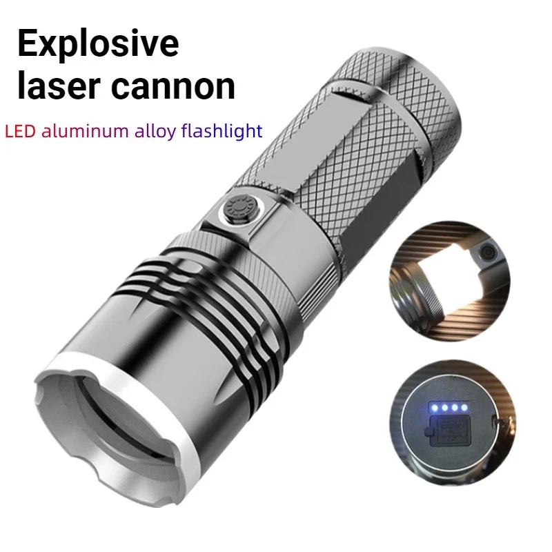 Portable Multifunctional LED Flashlight Work Light Rechargeable Zoom Battery Level Display Torch Outdoor Camping Hiking