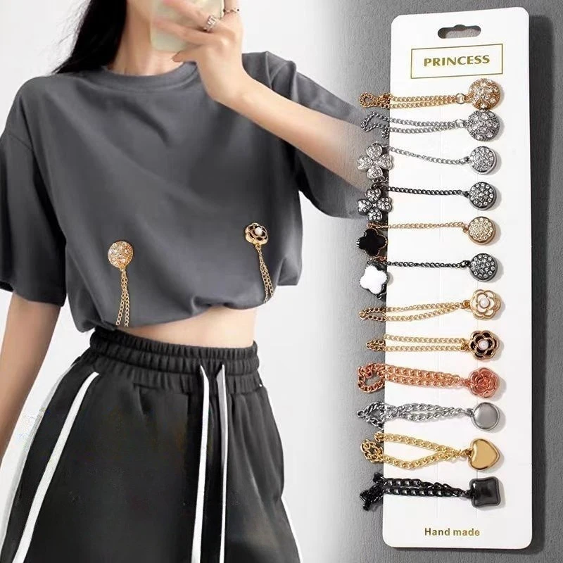 2pcs Multi-Function Magnetic Clothing Clip With Chain Metal Buttons Clip Clothes Scarf Trouser Legs Cuff Fixing Magnet Pin