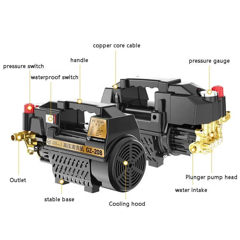 Pistol semprot pembersih mobil tekanan tinggi, Mesin cuci pompa senapan air tanpa kabel otomatis 4800W 220V