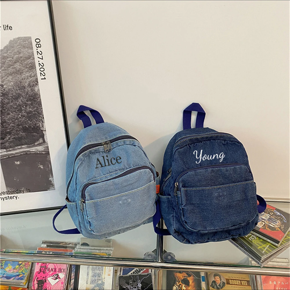 Customized Mini Women's Denim Backpack Personalized Embroidery Name New Fashion Versatile Backpack Unique Gift for Young Ladies