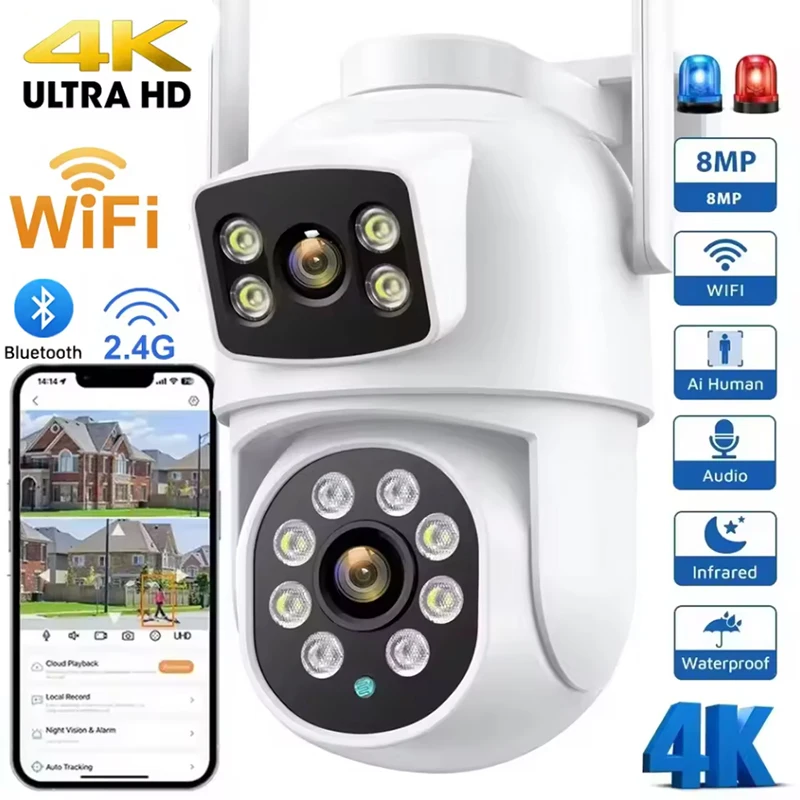 

4K 8MP HD Wi-Fi камера 4MP двойной объектив двойной экран AI автоматическое отслеживание четкое ночное видение IP-камера CCTV аудио-видео камера наблюдения