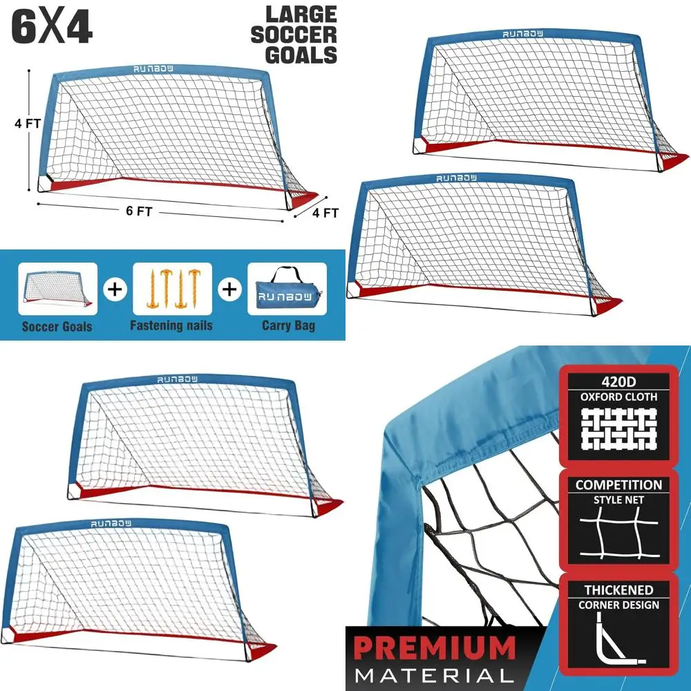 

Портативные футбольные ворота 6x4 фута с сумкой для переноски для детей и взрослых - идеально подходят для тренировок на заднем дворе и игр в помещении/на улице