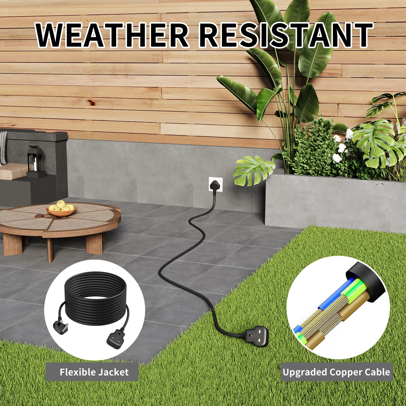 1pc black multifunctional power extension cord socket 13A 3250W suitable for garden and camping use Power cord extension socket