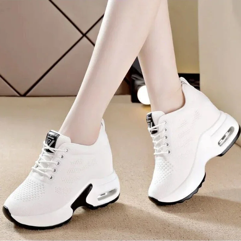 Women Mesh Breathable Casual Sneakers Women Spring Platform Heels Wedges Height Increasing 2023 Knitted Ladies Vulcanized Shoes